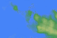 Map of Reykjavík, Iceland, showing a hypothetical sea level rise of 5m
